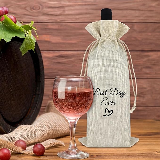 Birthday Gift for Women Men Wine Gift Bag Wedding Party Decors Drawstring Wine Bag Christmas Thanksgiving Engagement Gift for Friends Graduation Gift for Daughter Sisters Reusable Burlap Wine Wrap Bag