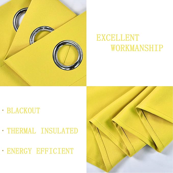 Brilliant Yellow Valance for Kitchen Windows Solid Gold Yellow Blackout Curtain Valance with Grommet for Bedroom Short Straight Drape Valance for Living Room 42X18 1 Panel