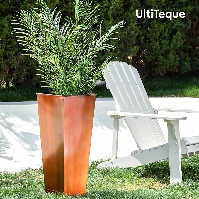 28in Tall Metal Copper Square Planter Galvanized Steel Metal Planters for Indoor/Patio Deck Garden Entrance Planter