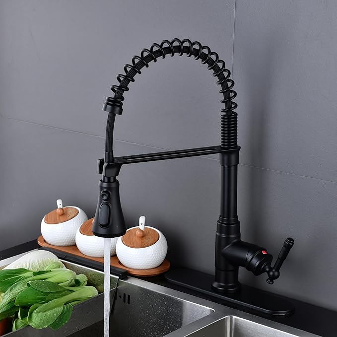 Black Kitchen Faucet with Pull Down Sprayer Stainless Steel Single Handle Pull Out Spring Sink Faucets 1 Hole Or 3 Triple function campers, RVs, laundry rooms, and kitchen countertops or bar counter.
