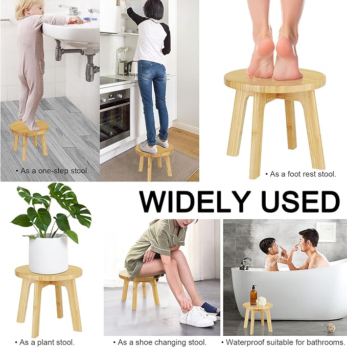 Bamboo Wooden Step Stool - Portable Stool - Foot Stool Bed Steps for High Beds for Adults Holds Up to 350lbs Sturdy Kids Step Stools for Kitchen Bathroom Bedroom Toilet (Large Round)