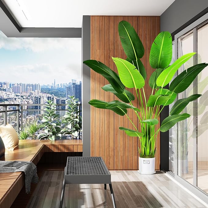 7.2ft Artificial Silk Bird of Paradise Palm Tree (85in) with 17 Trunks Faux Tree and Plastic Nursery Pot, Fake Plant for Office House Farmhouse Living Room Home Decor (Indoor/Outdoor)