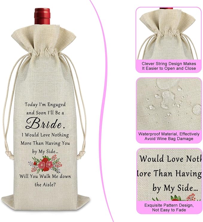 Bridesmaid Gift Wedding Gift for Friends Wine Bag from Bride Engagement Wedding Day Gift Wedding Appreciation Gift for Mom Dad Officiant Cotton Burlap Wine Wrap Bag Bride Proposal Gift Wine Gift Bag