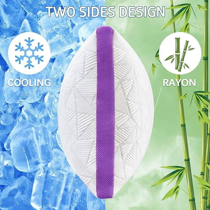 BETU Cooling Pillow Queen Size, Shredded Memory Foam Cool Pillow for Hot Sleepers, Adjustable Firm Soft Support Bed Pillows Perfect for Back Neck Pain and Side Sleeping with Pillow Case Cover, Purple