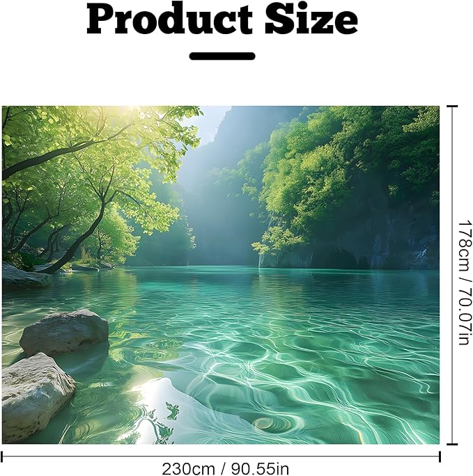 BSFHH Nature Tapestry Forest Tree Sea Cave Wall Hanging, Stream Through Rainforest Landscape Wall Art Tapestry for Bedroom Living room (Lake View, 90"×70", Unframed)