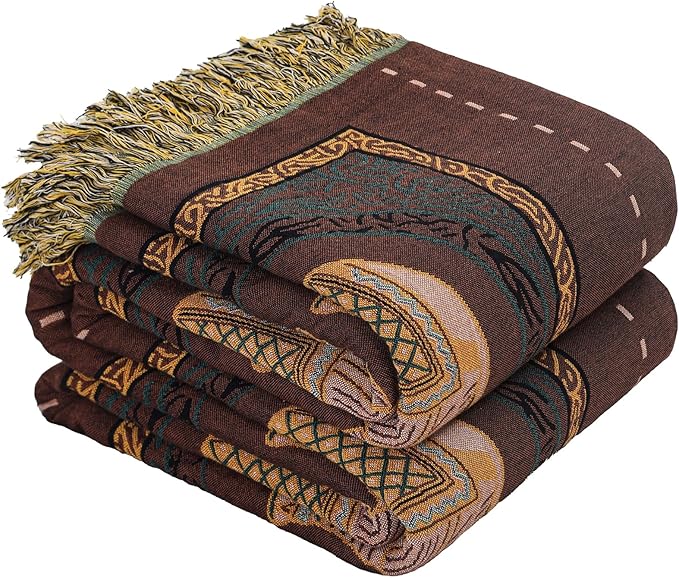 Boho Throw Blanket for Bed with Tassels,100% Cotton Ultra Soft and Cozy Large Blanket Elephant Printed Farmhouse Decor Bed Blankets,80"×90" All Season Rustic Throw for Sofa Couch Chair-Brown