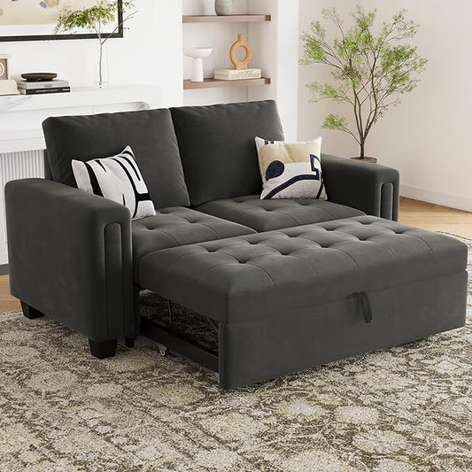 Belffin Modular Sectional Sleeper Sofa with Pull Out Couch Bed Modular Sleeper Loveseat Sectional Sofa Velvet Fabric for Living Room Apartment Grey