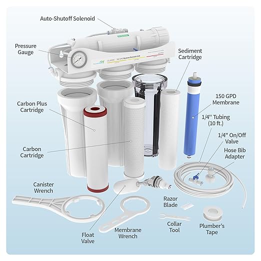 Aquatic Life 150 GPD Hydroponic Reverse Osmosis Filter System RO Water Filtration Unit, High Efficiency