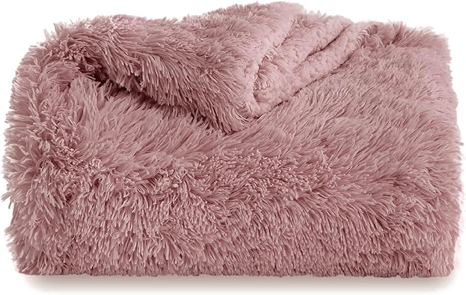 Bedsure GentleSoft Fuzzy Sherpa Faux Fur Twin Blanket Dusty Pink Cozy Gifts for Women Men, Soft Fleece Plush Warm Minky Thick Blanket Twin Size for Bed, Room Dorm Essentials Pink Decor Gifts, 60x80