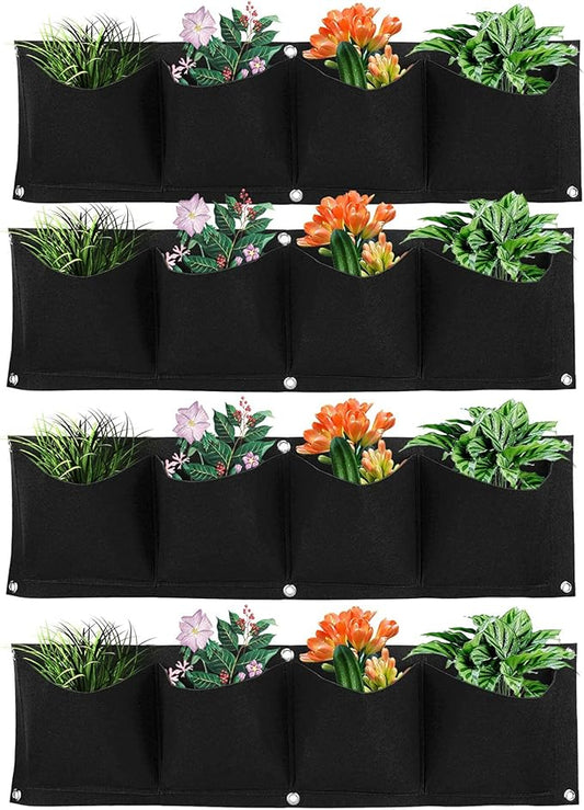 Atyhao Vertical Hanging Outdoor Wall Planter 4Pcs 4 Pocket Plant Grow Bag Wall Mounted Reusable Degradable Felt Garden Planter Herbs, Succulents Artificial Pl or Flowers. (Black)