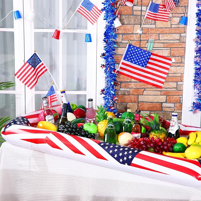 3 Pcs Patriotic Inflatable Serving Bars Summer Ice Buffet Salad Serving Trays Ice Holder for Party 4th of July Party Supplies, Independence Day Fourth of July Party BBQ Cooler Indoor Outdoor