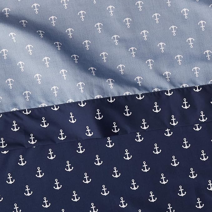 Amazon Basics Kid's Soft Easy-Wash Lightweight Microfiber 3-Piece Sheet Set, Toddler, Navy, White Anchors