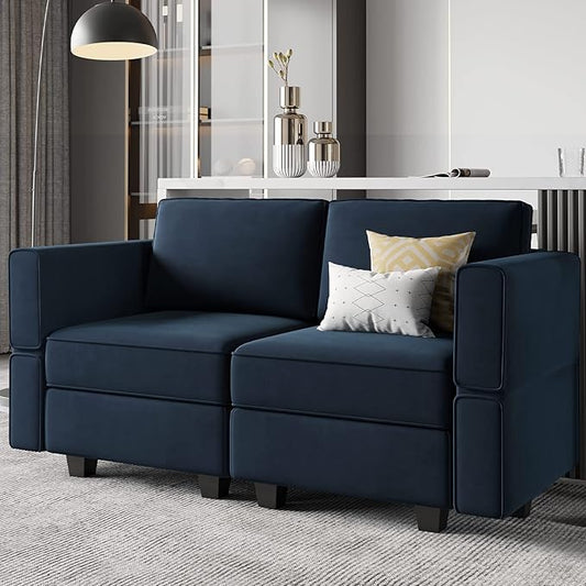 Belffin Modular Loveseat Sofa Couch with Storage Seats Velvet 2 Seater Love Seats for Small Spaces Blue