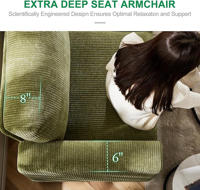 38.5 Oversized Accent Chair with Storage Green Corduroy Set of 2, Single Modern Accent Sofa Chair with Arms for Apartment Living Room (21" Deep Seat)