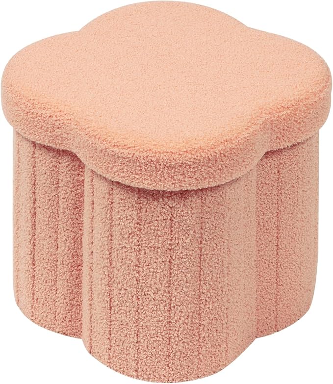 B FSOBEIIALEO Storage Ottoman Cube, Flowers Shaped Ottomans with Storage Foot Stool Footrest for Lving Room, Boucle Ottoman Seat for Dorm Room,Faux Teddy Fur, Orange 12.6"x12.6"x12.6"