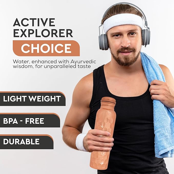 Blue Roses Copper Water Bottle, Copper Vessel For Drinking Water, Lab-Tested & Leak-Proof, Diamond Cut,1 litre