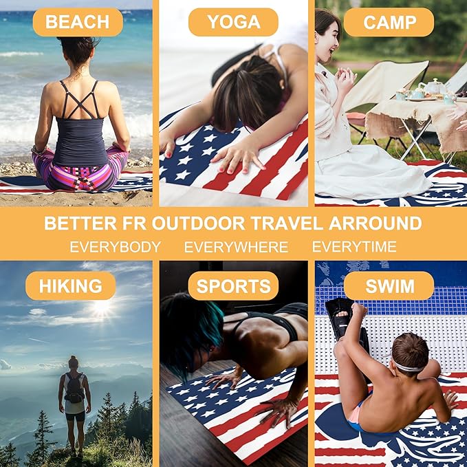 Beach Towel, Hunting Deer USA Flag Beach Towel Oversized Sand Proof Absorbent, Quick-Dry Bath Pool Swim Towel for Shower Spa Vacation, 29.5” X 59”