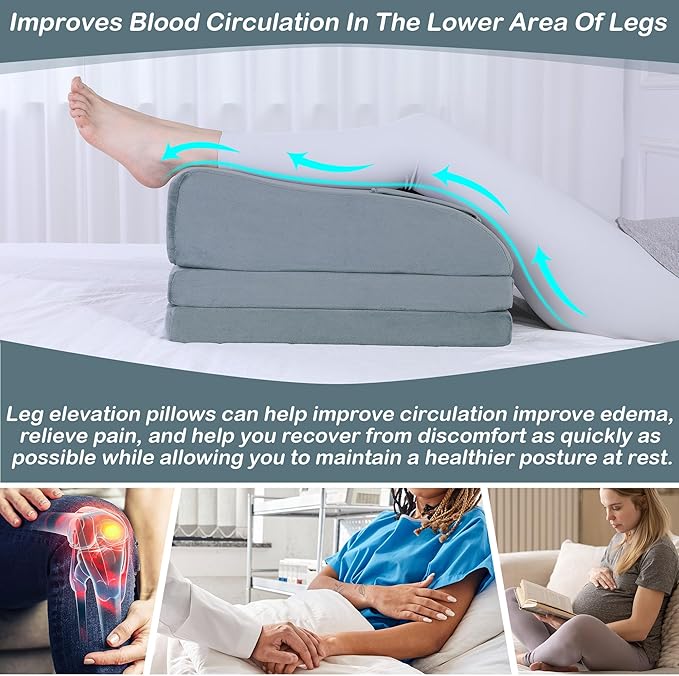 BALAPET Adjustable Leg Elevation Pillows, 10" Height Memory Foam Wedge Leg Rest Pillow for Circulation, Supportive Bolster Pillow for Pregnancy Relieves Pressure Hip Leg Elevation, Light Grey