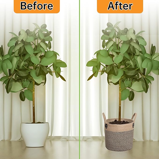 14"x12" Natural Jute Rope Woven Storage Basket with Handles for Plant, Blankets,Toys,Clothes,Shoes - Living Room Home Decor,Multifunctional Basket for Organizer,Picnic,Artificial Tree