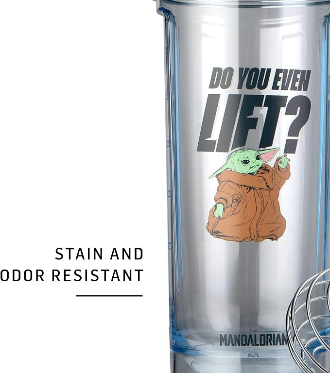 BlenderBottle Star Wars Shaker Bottle Pro Series Perfect for Protein Shakes and Pre Workout, 28-Ounce, Mandalorian & Child