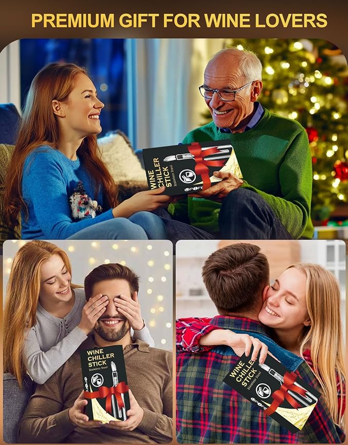 6pcs Wine Chiller Set - 2 Wine Bottle Cooler Sticks + 1 Wine Aerator Pourer + 1 Foil Cutter + 2 Wine Stoppers, Wine Tasting Drinking Accessory, Hosting Wine Gift for Wine Lover Women Men