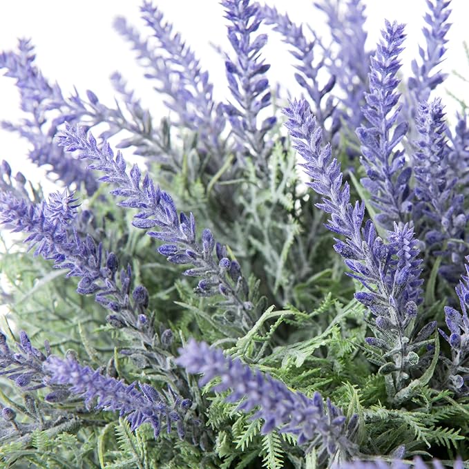 Artificial Hanging Flowers with Basket Fake Summer Lavender for Outdoor Decor, 12 Bundles Faux Purple Outside Decoration Realistic UV Resistant Plants for Porch Balcony Patio Garden Yard