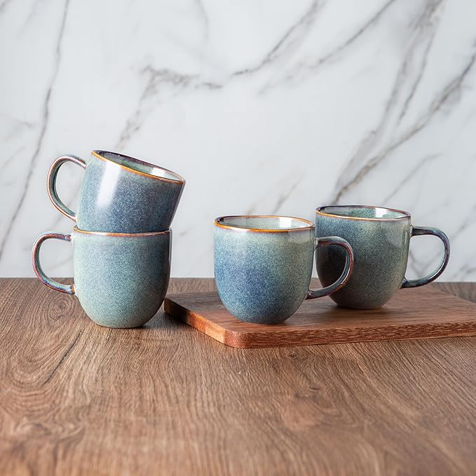 AmorArc 12oz Coffee Mugs, Ceramic Coffee Mugs set of 6 for Man, Woman, Dad, Mom, Modern Coffee Mugs with handle for Latte/Cappuccino/Milk/Cocoa. Dishwasher&Microwave Safe, Ceylon Blue