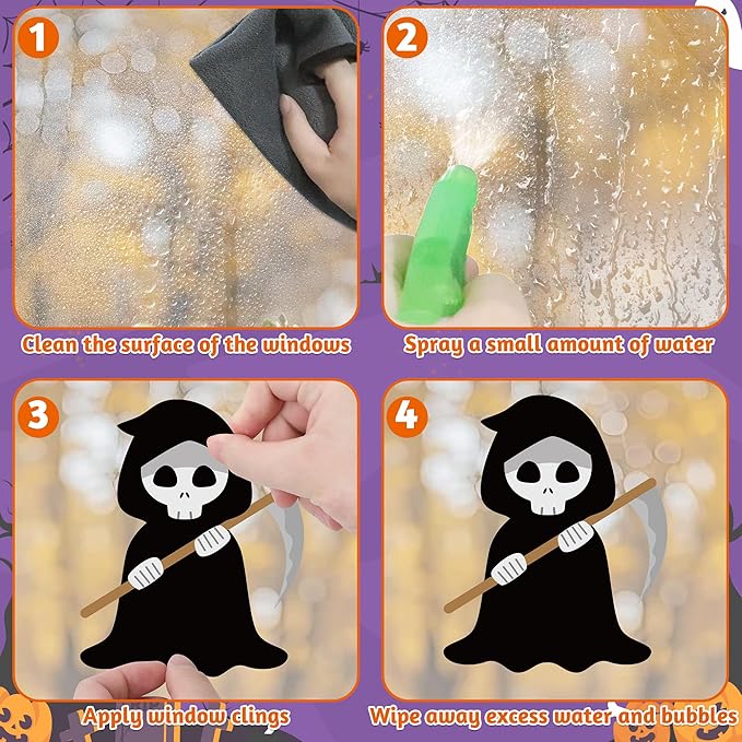 115PCS Halloween Window Clings, 9 Sheets Halloween Decorations, Cute Witch Tree Zombie Ghost Patterns PVC Window Stickers for Treat or Trick Party Favors Decal Supplies Decor Accessories