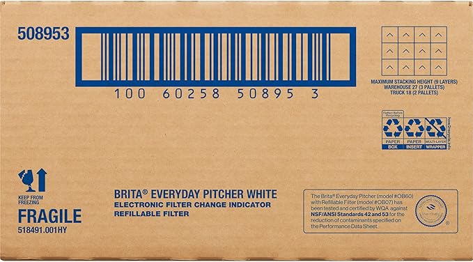 Brita Refillable Water Filtration System with Large 10 Cup Pitcher, Everyday, White, and 1 Refillable Filter