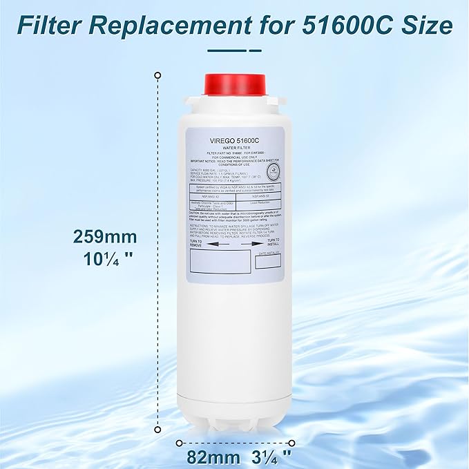 51600C Filter, for Elkay 51600C Replacement Filter, Water Filter 51600C Compatible with Ezh2o Filter Replacement Bottle Filling Station, By NSF/ANSI 42 Certified, Filters 51600C No Chip 6000 Gal (2PC)