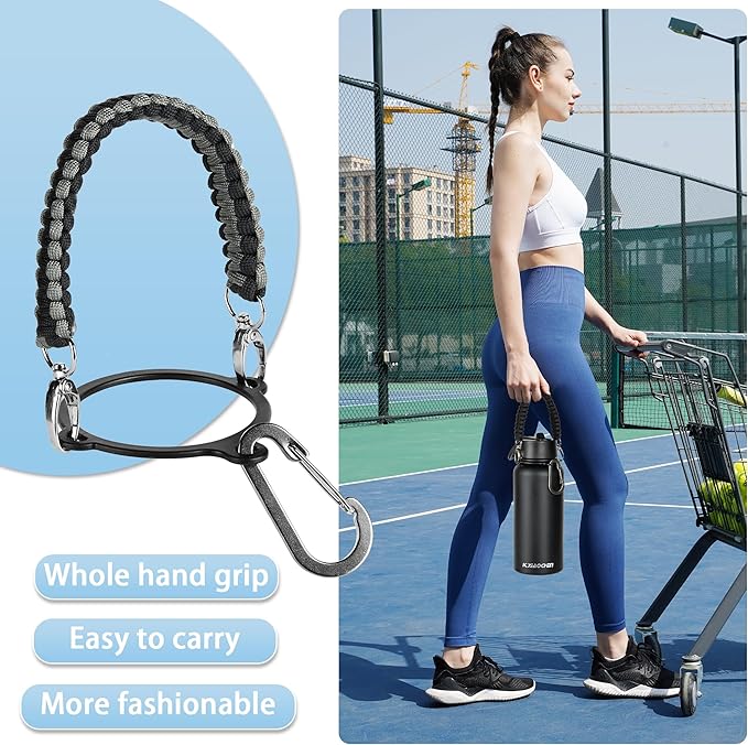 32 oz Insulated Water Bottle with Paracord Handles & Strap, 2 Lids(Straw Lid&Spout Lid), Stainless Steel Reusable Wide Mouth Metal Water Bottle With Straw, Double Walled, Thermo Mug(Black Gray)