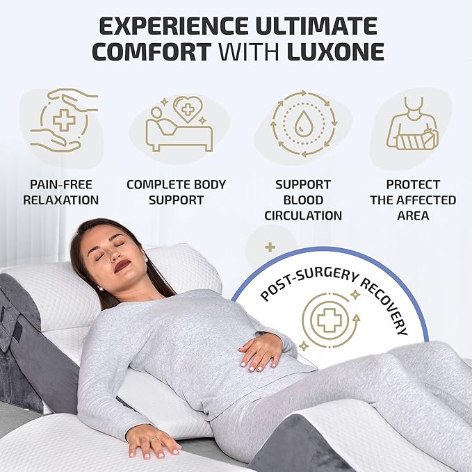 6 pcs Orthopedic Bed Wedge Pillow Set w/Leg Elevation Pillow - Perfect Adjustable Memory Foam Pillows for After Surgery Recovery, Back Support, Pain Relief, Acid Reflux, Sleeping & GERD