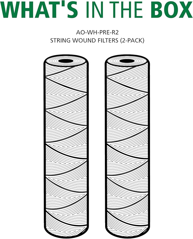 AO Smith 2.5"x10" 35 Micron Sediment Water Filter Replacement Cartridge - 2 Pack - For Whole House Filtration Systems - AO-WH-PRE-R2