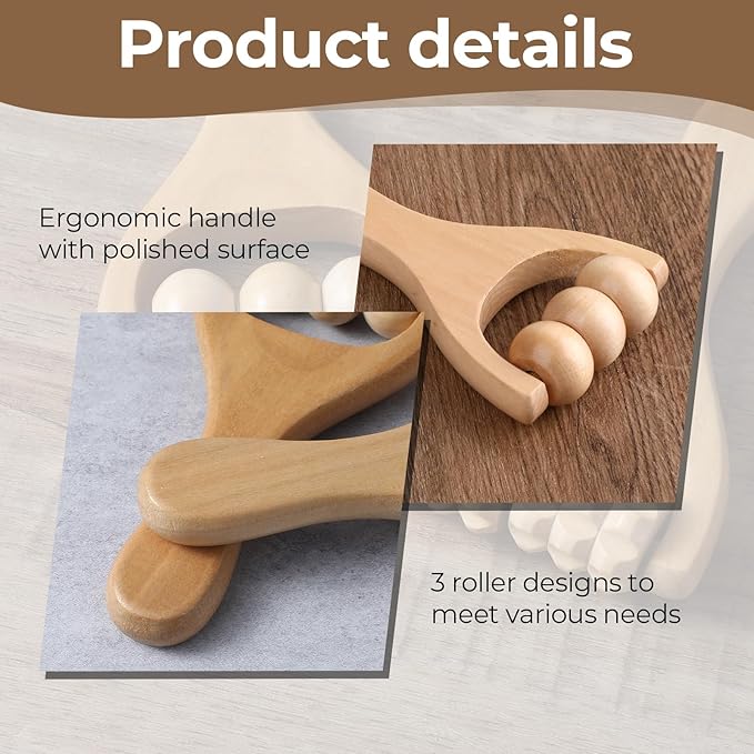 2 Pcs Wooden Massage Roller, Massage Hand Roller Massagers for Neck Muscle Rollers Stick Wooden Massager Tool for Back Rolling Hands Foot The Face Ball Full Body
