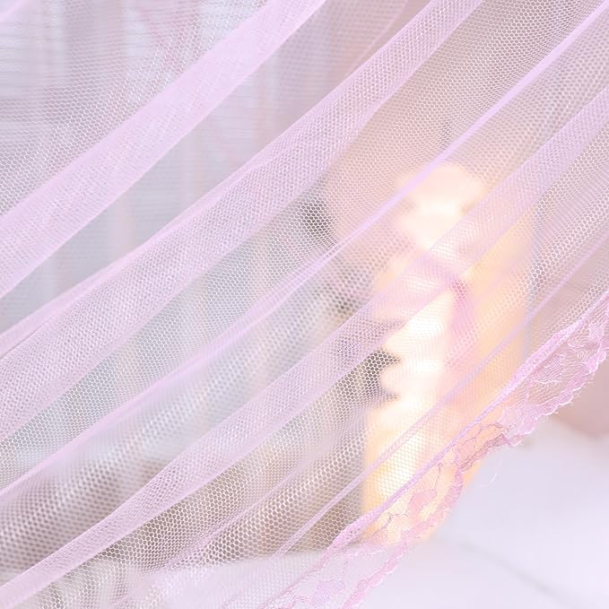 Bed Canopy, Princess Bed Curtain Net for Girls & Adults，Three-Doors Rectangle Lace Dome Netting (Baby Pink, King)
