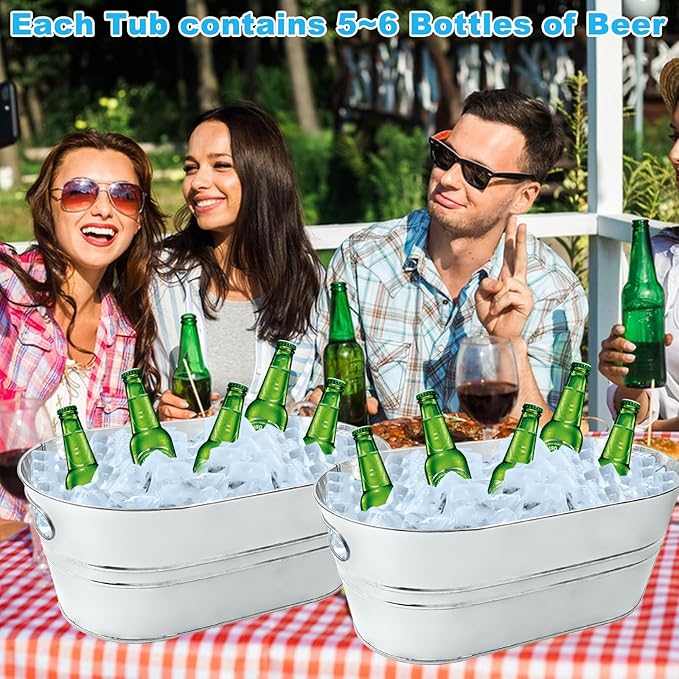 4Pcs 4 Gallon Galvanized Bucket Ice Bucket Large Metal Drink Buckets for Parties Beer Beverage Tub with Scoops for Champagne Cocktails Wine Cooling for Mimosa Bar Supplies