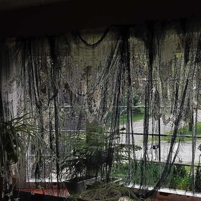 Biubee 5Pcs Halloween Black Creepy Cloth - Spooky Gauze Fabric Cloth for Haunted Horror House Halloween Party Doorway Outdoors Decoration (30" × 72")