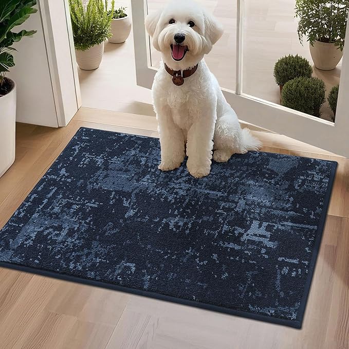 BEQHAUSE Dirt Trapper Door Mat 20"x32" Non-Slip Door Mats Washable Entryway Rugs Stain Resistant Doormat Absorbent Welcome Floor Mat for Front Back Door, Muddy Wet Shoes & Paws,Blue