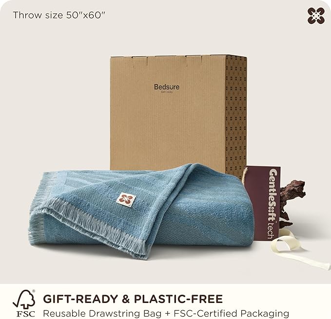 Bedsure 100% Cotton Throw Blanket for Couch - Chenille Woven Textured Blanket Gifts for Women, Cozy and Soft for All Seasons, Home Decor Boho Throw for Bed, Sofa, Tapestry, 50x60 Inches