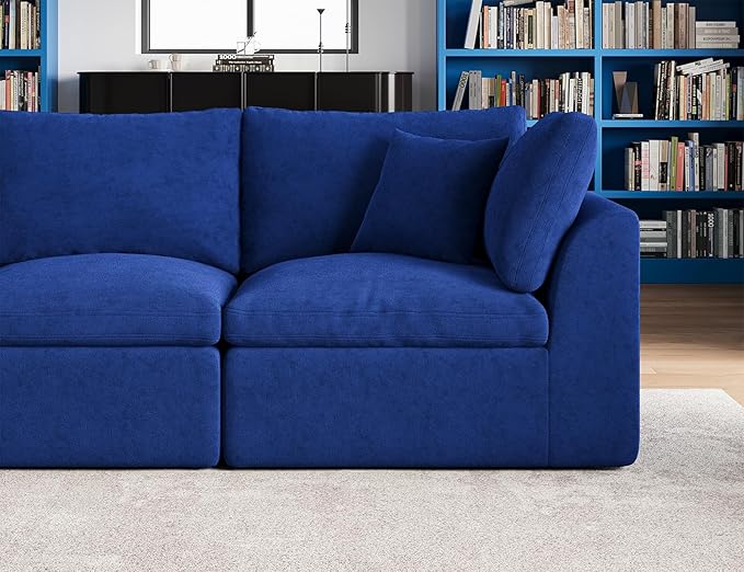 110" Cloud Sectional Couches for Living Room, Boneless L-Shape Couch with Ottoman, 3 Seater Modular Sectional Sofa, Blue