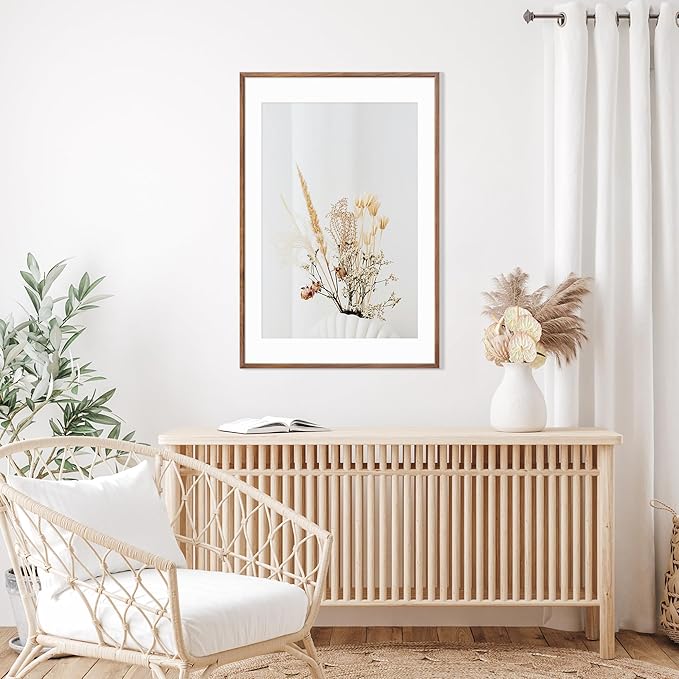 24x36 Poster Frame Natural Solid Walnut Photo Frames with 20x30 Removable Mat Wall Hanging Large Handcrafted Frame with HD Plexiglass Wall and Tabletop Display Large Picture Frame