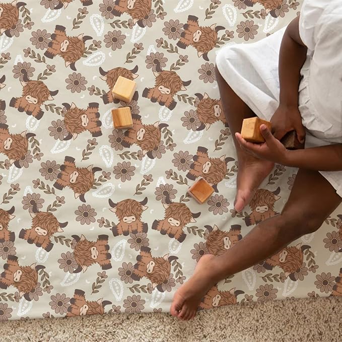 Boho Highland Cow Paisley Floral Baby Blanket Girls Gift, Beige Western Cowgirl Flower Flannel Fleece Nursery Bed Blankets, Soft Lightweight Newborn Infant Toddler Kids Crib Bedding 60 x 80