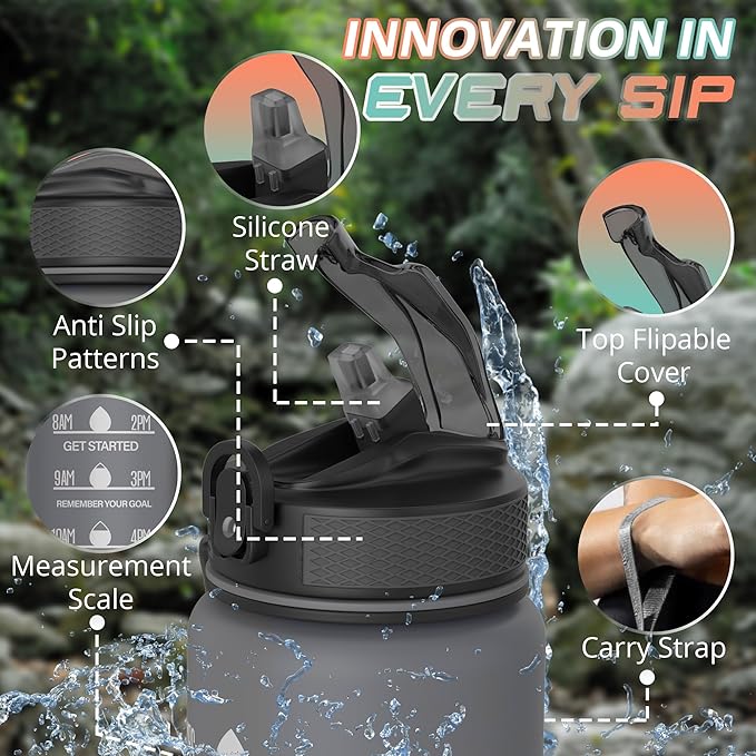 32 oz Water Bottle with Time Marker Leak-Proof & BPA Free Reusable Gym Water Bottle Easy to Carry Motivational Water Bottle for Fitness, Sports, Cycling (Orange & Light Green Green Head)