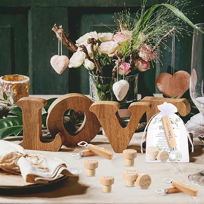 Barydat 72 Sets Wedding Favors Bulk for Guests Wine Corks Wooden Stopper Beer Bottle Opener Wedding Thank You Gift Card Organza Bag Wedding Appreciation Gifts for Bridal Shower