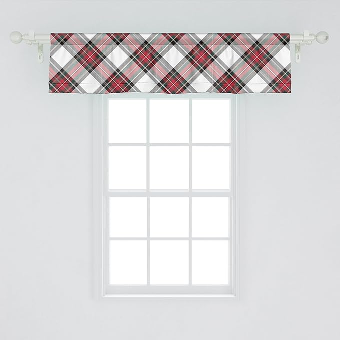 Ambesonne Tartan Window Valance, Traditional Plaid with Diagonal Lines and Rhombuses Scottish Culture Inspirations, Curtain Valance for Kitchen Bedroom Decor with Rod Pocket, 42" x 12", Multicolor