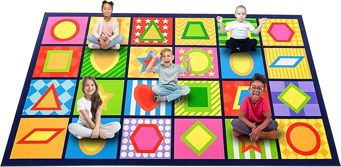 Booooom Jackson Seating Classroom Rug for Kids Room Seating Décor, 7'54''x13'12'' Vibrant Geometric Patterns Large Preschool Carpet Seating Rug for Teaching and Playroom, Non-Slip Rubber Backing