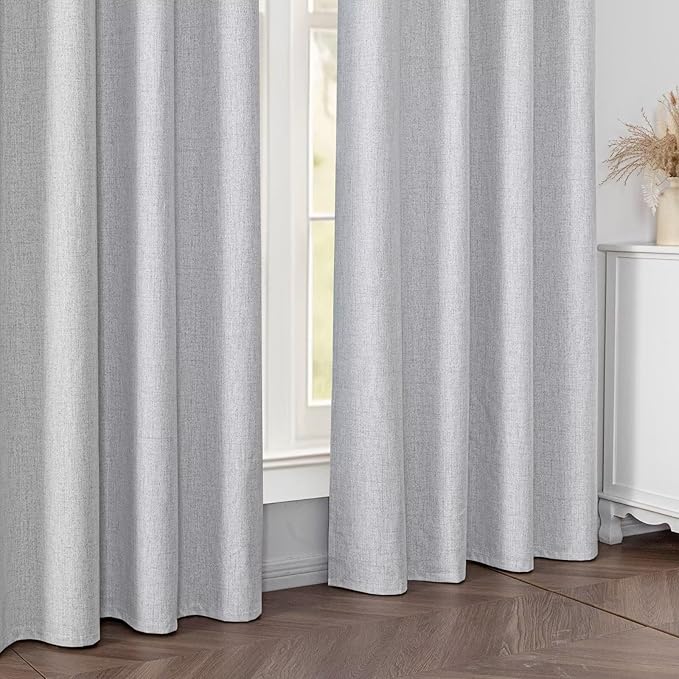 Blackout Curtains 108 Inches Long 2 Panels Set, 100% Black Out Textured Thermal Curtains, Grommet Privacy Light Blocking Drapes for Living Room Bedroom Luxury Deco(52W × 108L inch, Off-White)