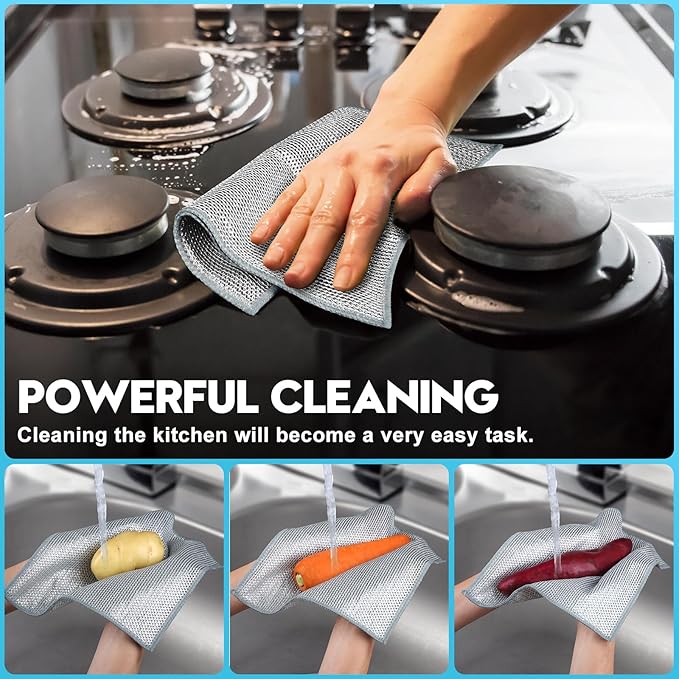 10 Pcs New Upgraded 3 Layers Non Scratch Wire Dishcloth, Multipurpose Wire Dishwashing Rags, Wet & Dry for Cookware, Sinks, Dishes, Stoves & Fireplaces 9.87“ x 9.87”