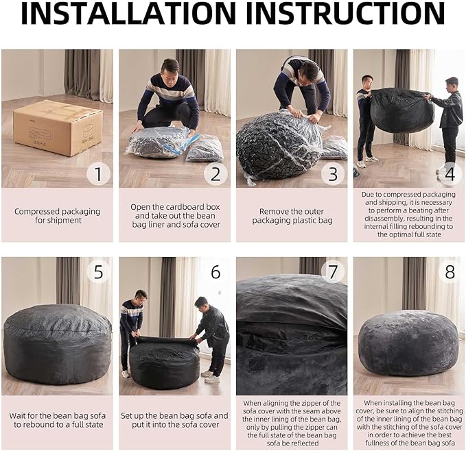 Bean Bag Chair 3Ft, Memory Foam Filled, Large Beanbag Chairs for Adults and Teens, Soft Sofa with Removable Flannel Cover, Round Couch for Living Room Bedroom College Dorm (Coffee, 3FT-36×36"×24")