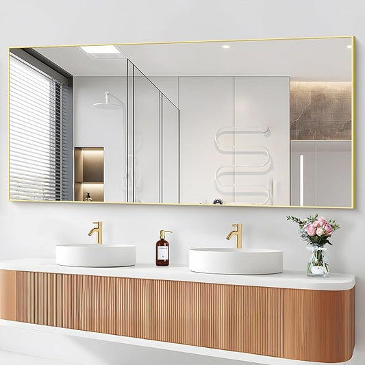 36x72inch Bathroom Mirror, Gold Rectangle Mirror with Thin Metal Frame, Large Rectangular Wall Mirrors for Bathroom, Living Roomm, Hair Salon, Big Farmehouse Mirror Hang Horizontal/Vertical